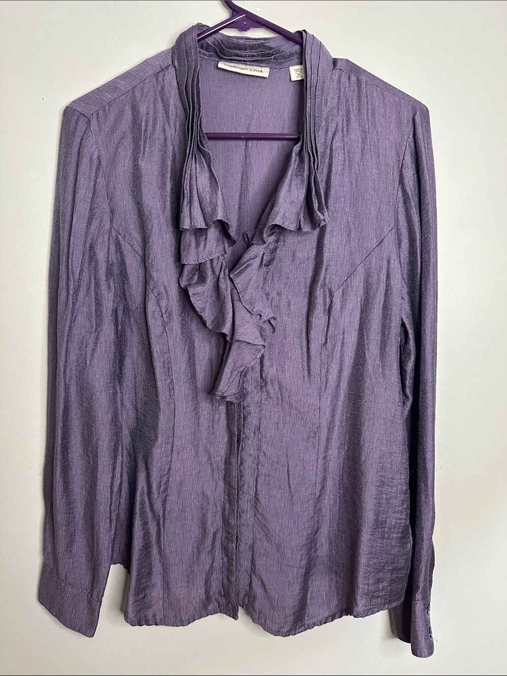 Coldwater Creek Lavender Purple Ruffled V-Neck Blouse size M